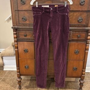 Pilcro And The Letterpress Serif Pants Burgundy Velvet Skinny with Stretch 26